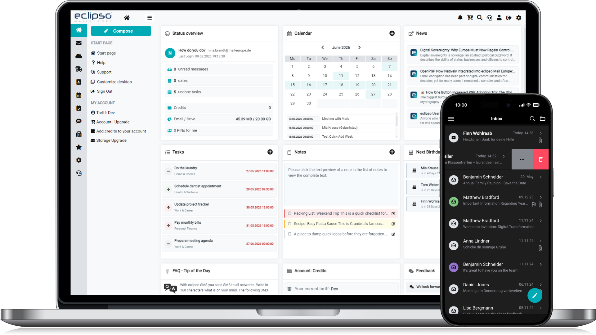 eclipso Connect - Werbefreies E-Mail-Konto mit IMAP auf verschiedenen Geräten